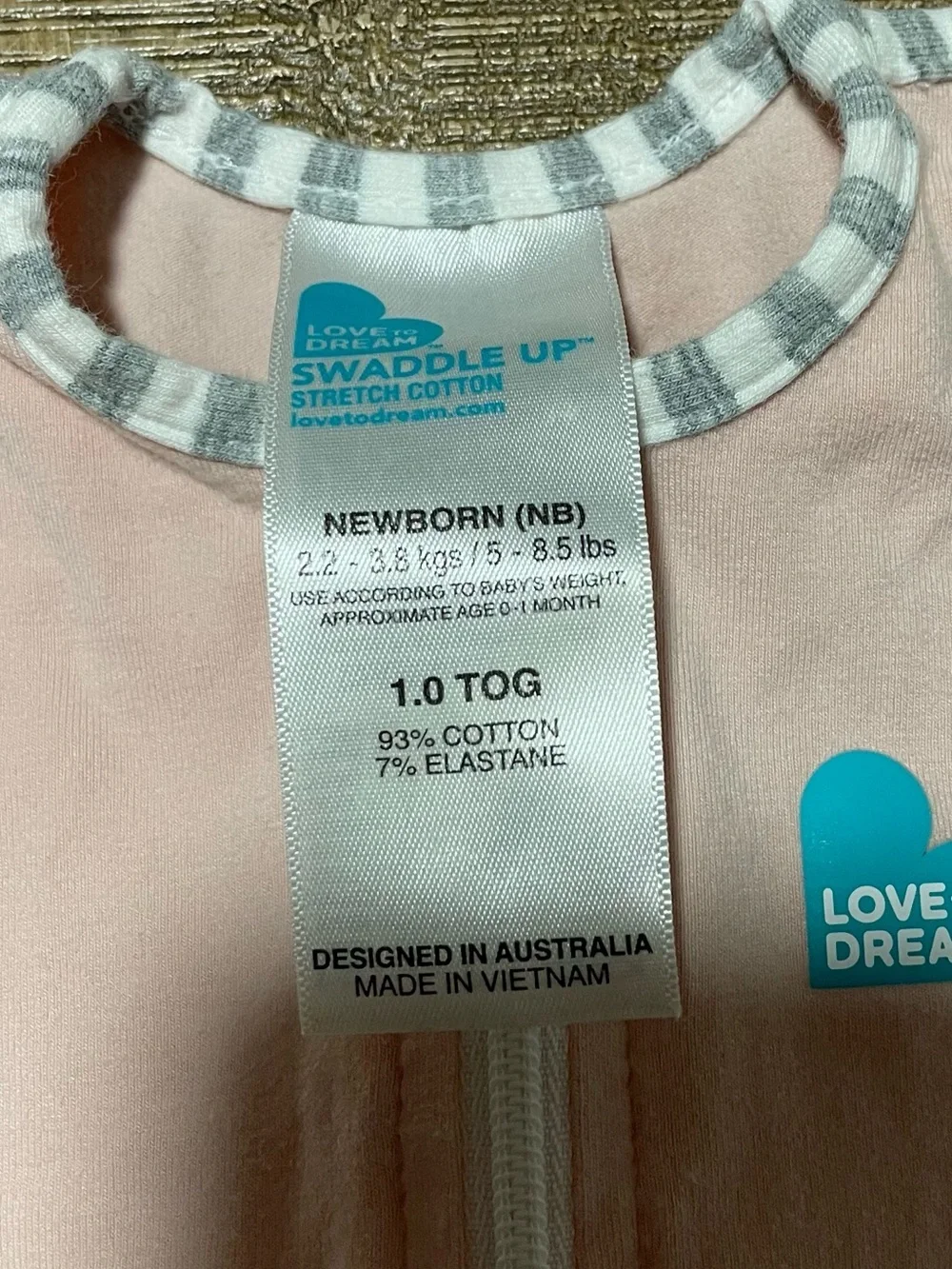 Love to Dream Pink Swaddle Sleep Sack with Gray Stripe Trim